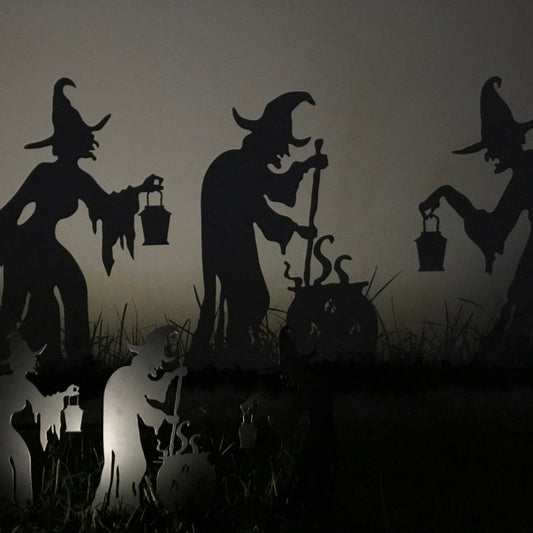 Three Witches Metal Yard Art, Halloween Decor