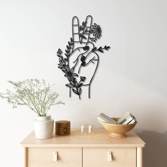 Peace Sign With Flower Metal Wall Decor