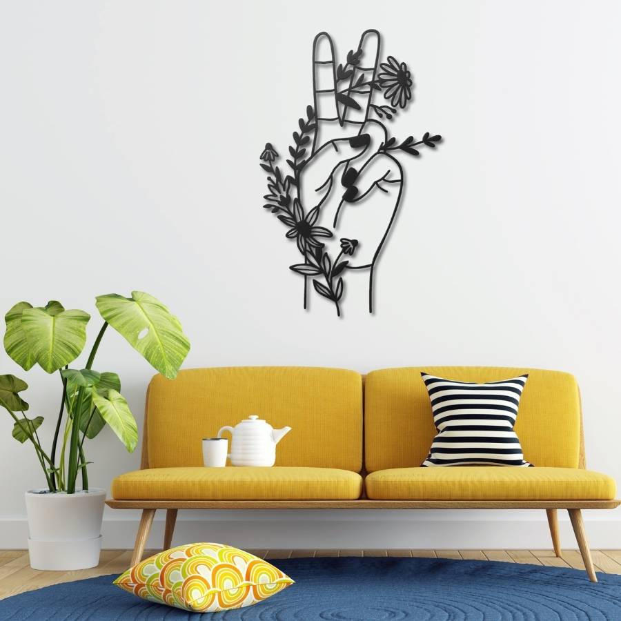 Peace Sign With Flower Metal Wall Decor