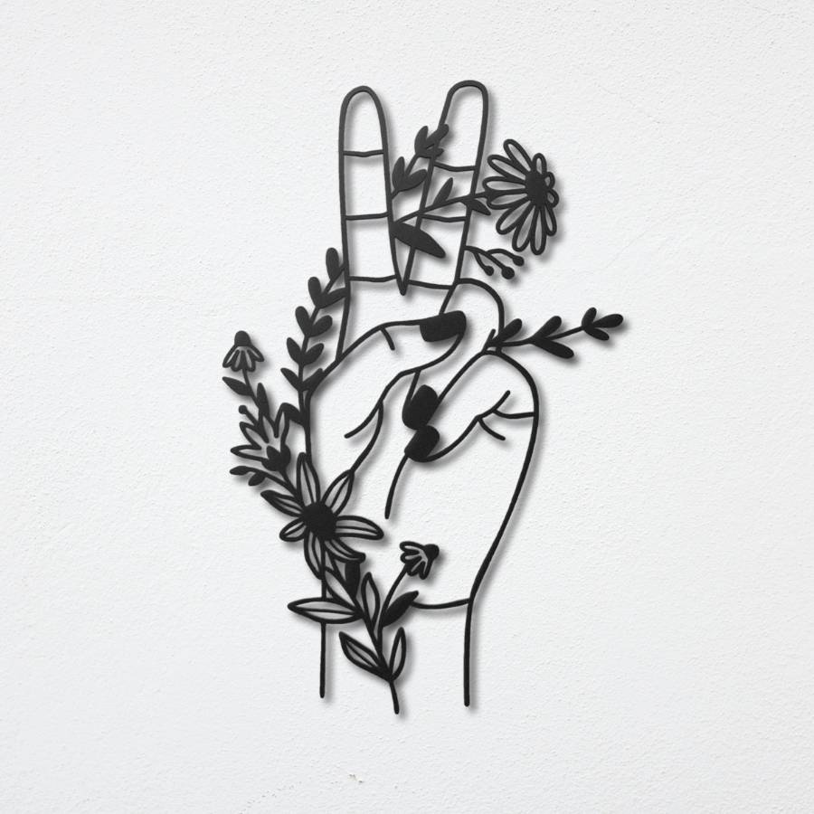 Peace Sign With Flower Metal Wall Decor