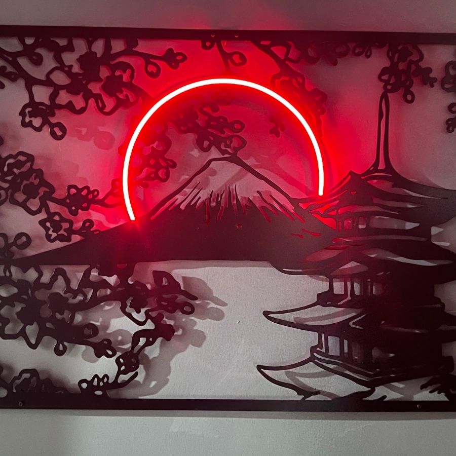Japan Fujiyama Mountain Metal and Neon Wall Art