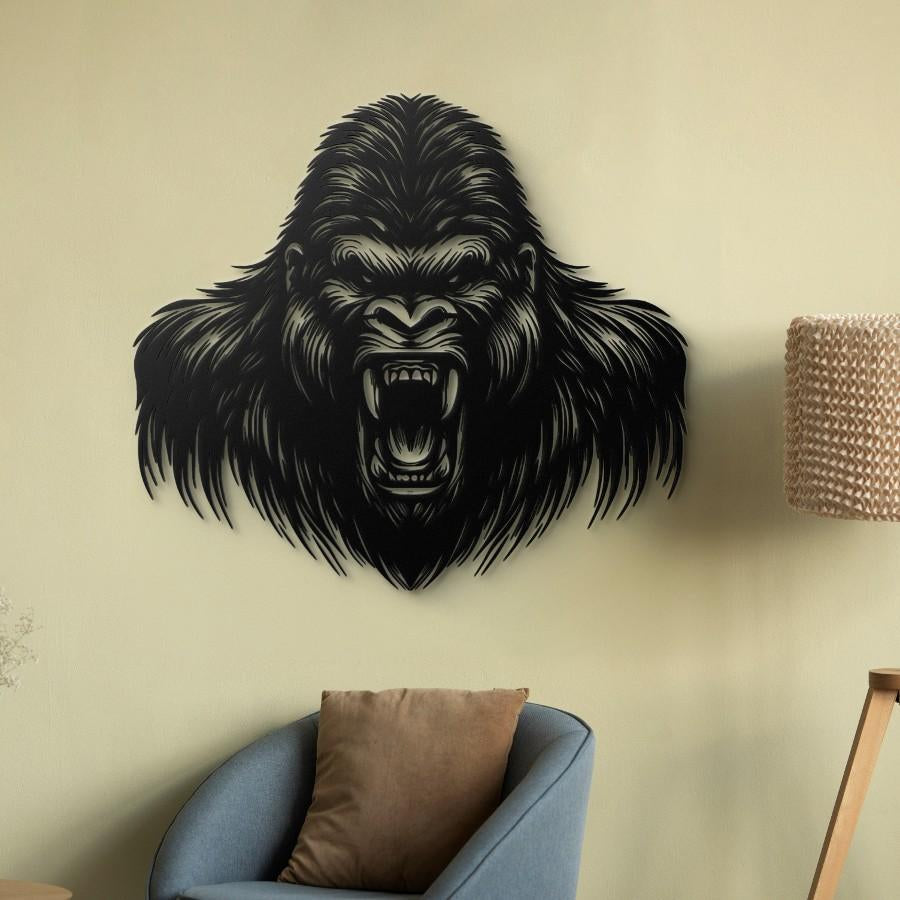 Ferocious Gorilla Head Metal Wall Art