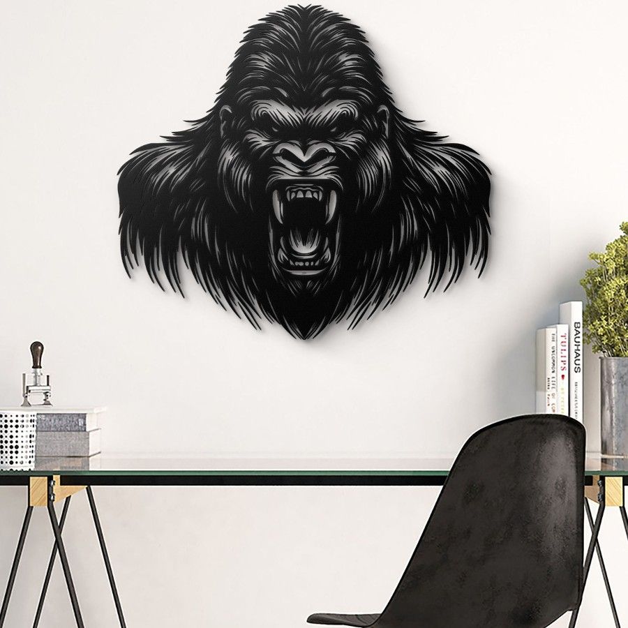 Ferocious Gorilla Head Metal Wall Art