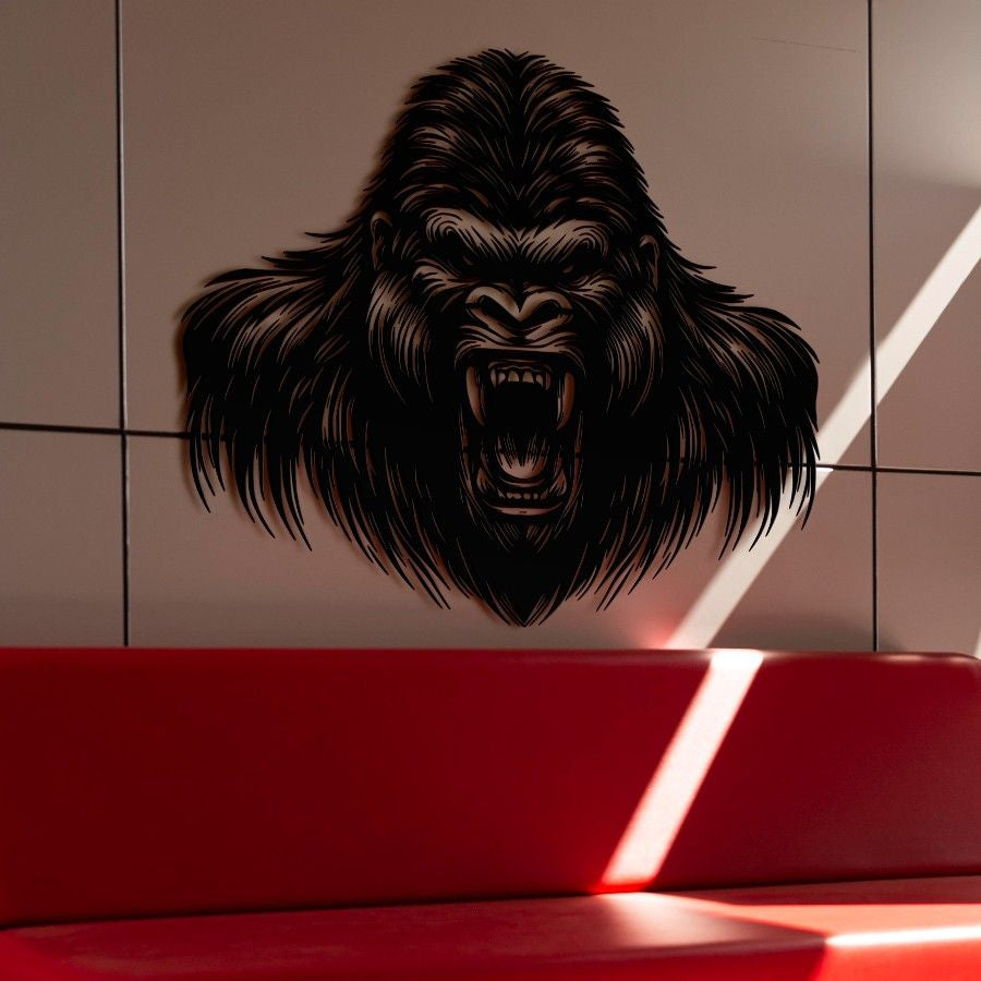 Ferocious Gorilla Head Metal Wall Art