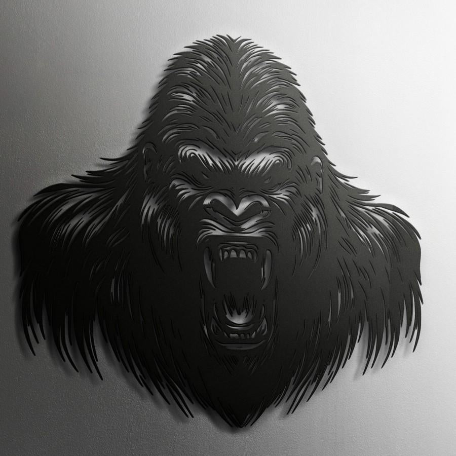 Ferocious Gorilla Head Metal Wall Art