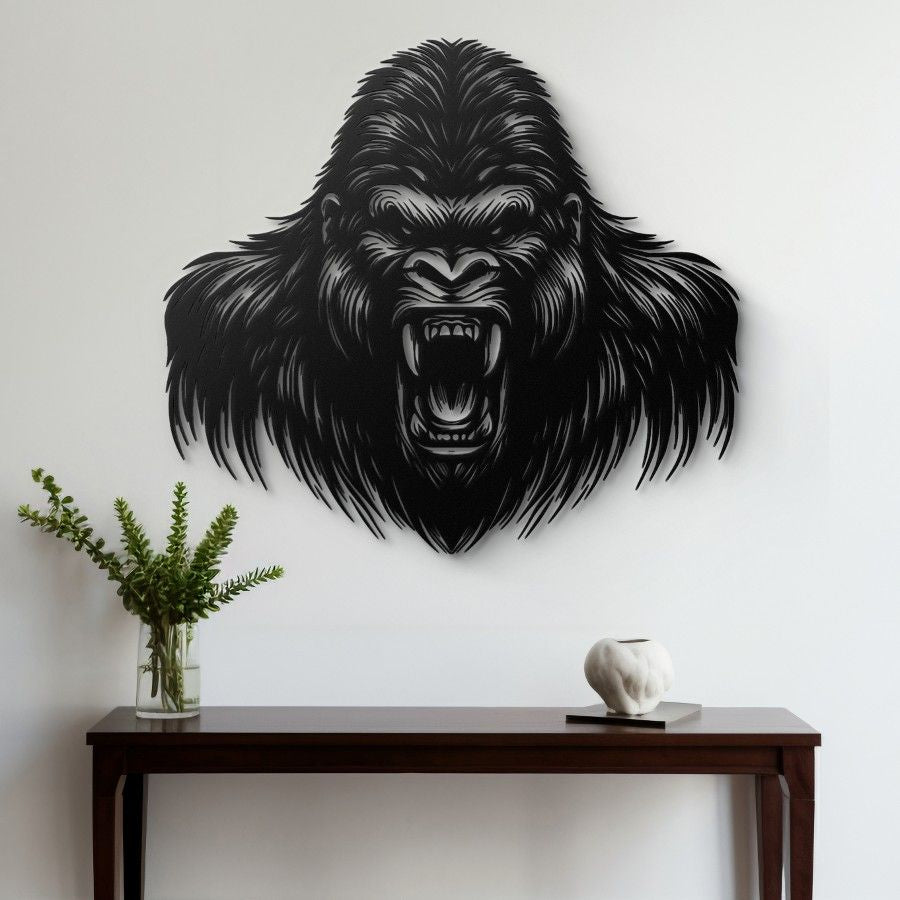 Ferocious Gorilla Head Metal Wall Art