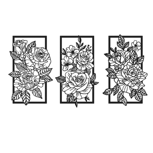 Floral Triptych Metal Wall Art