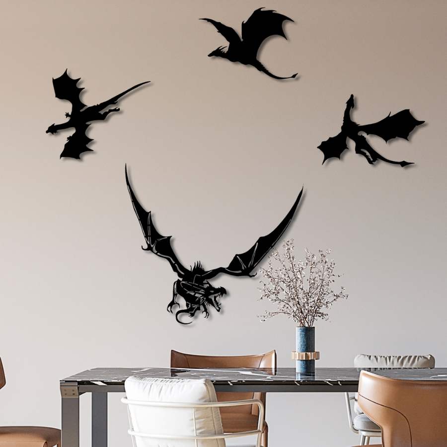 Flying Dragons Metal Wall Art