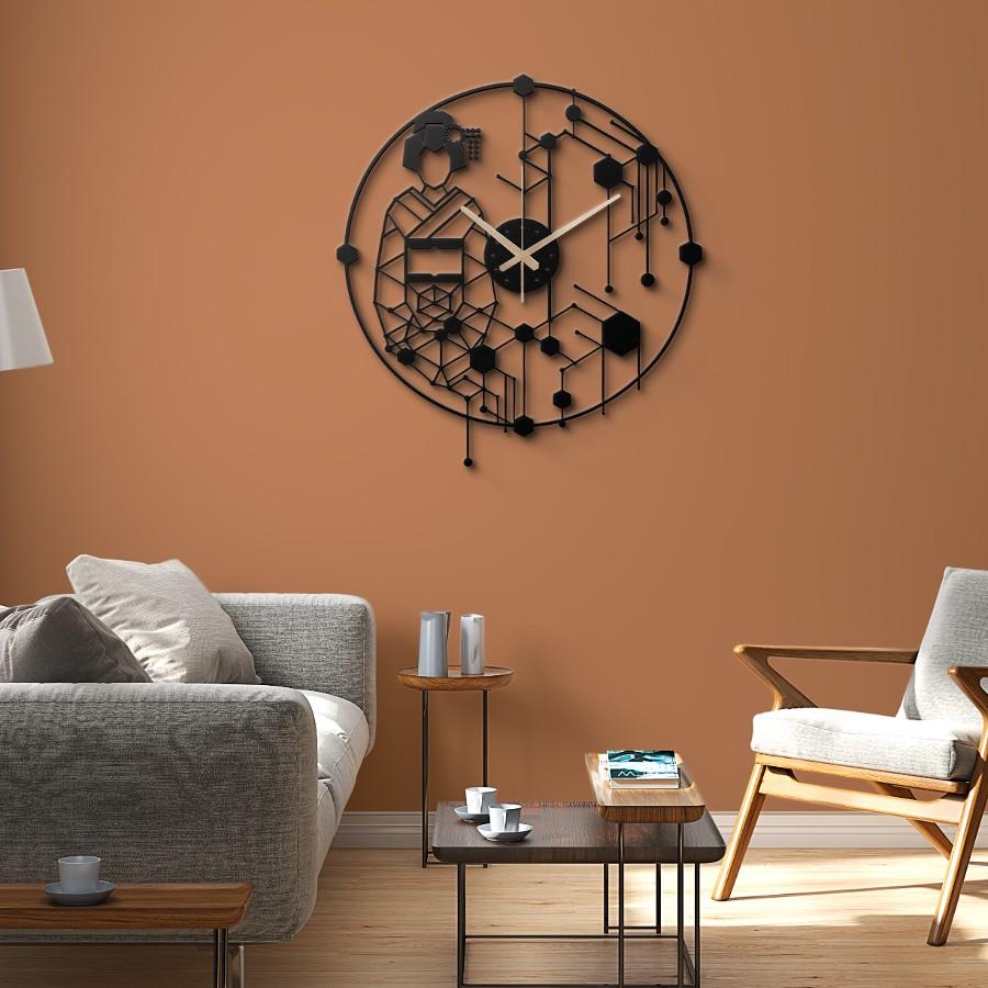 Oriental Japanese Geisha Metal Wall Clock