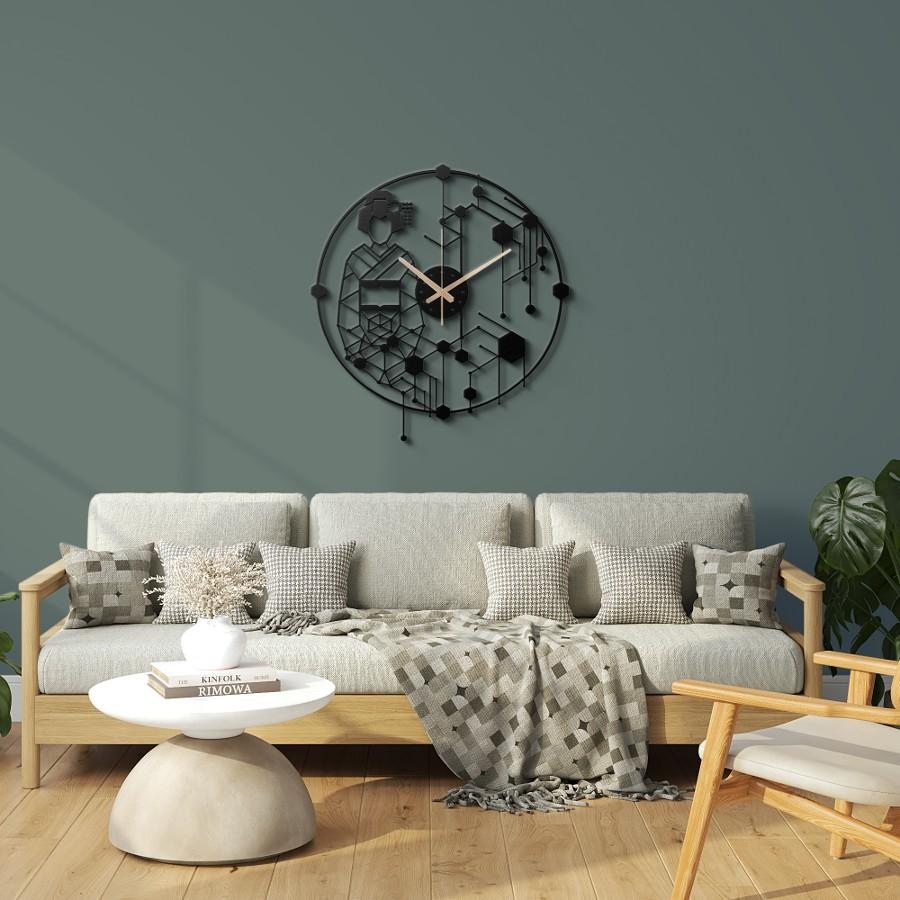 Oriental Japanese Geisha Metal Wall Clock