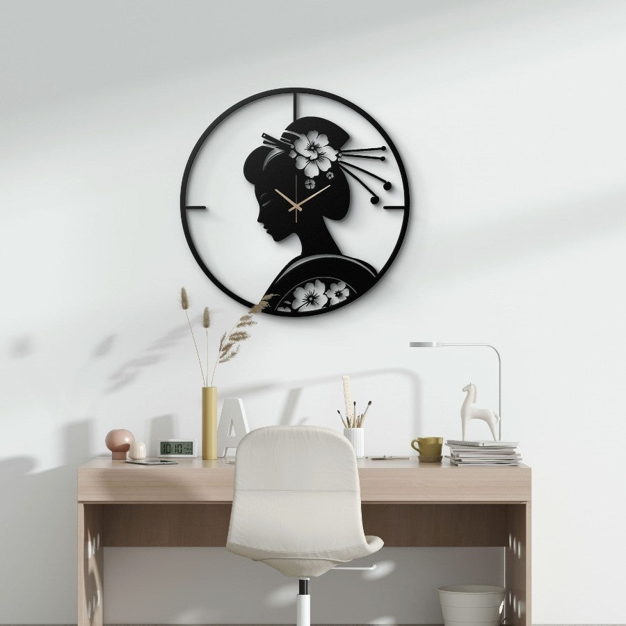 Geisha Silhouette Metal Wall Clock