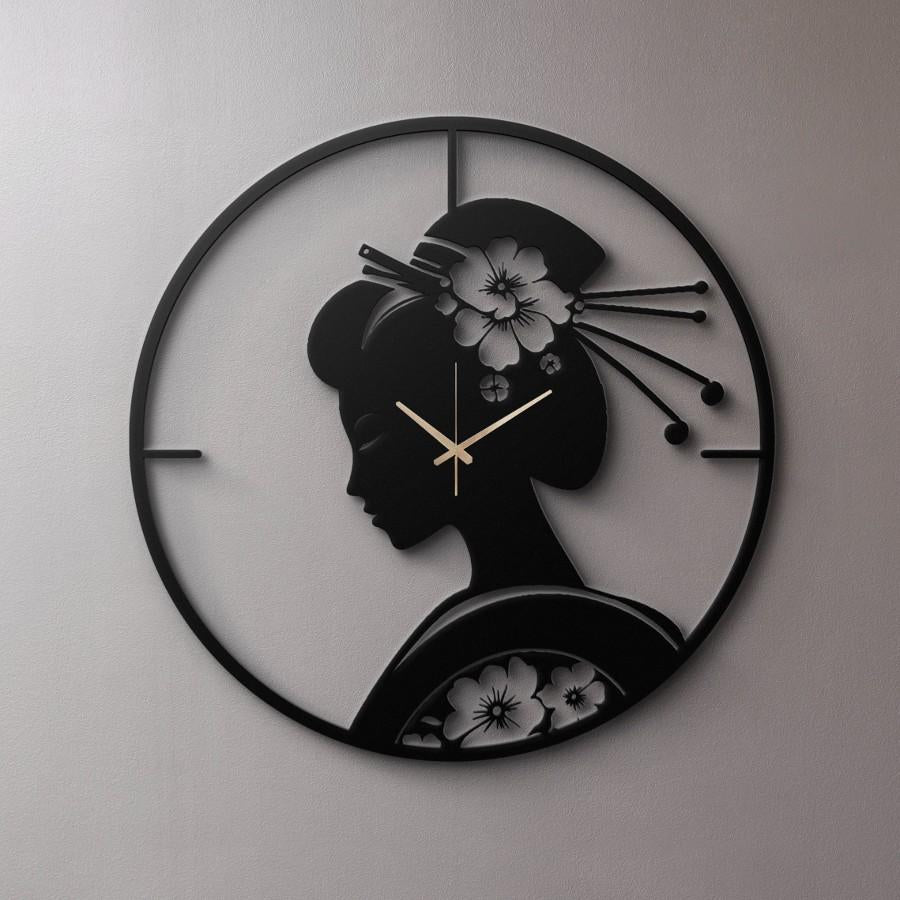 Geisha Silhouette Metal Wall Clock