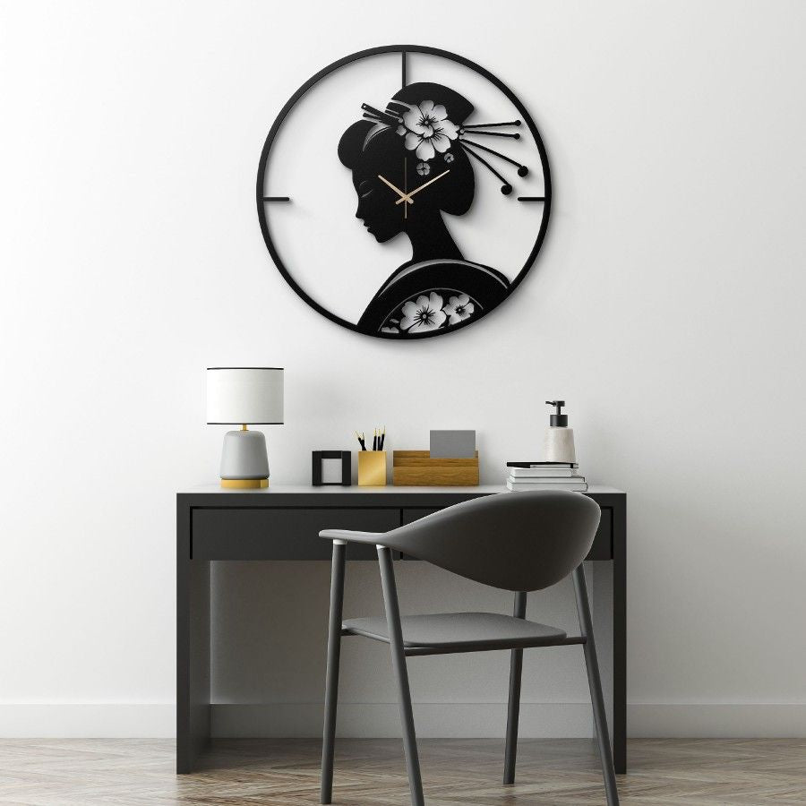 Geisha Silhouette Metal Wall Clock