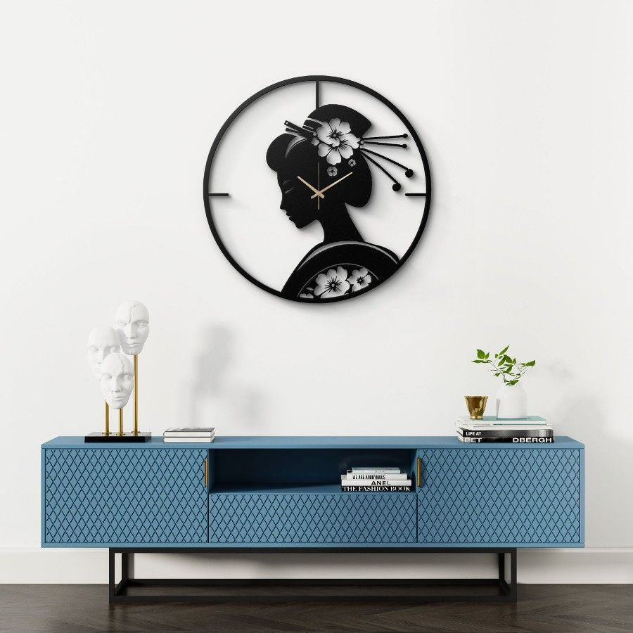 Geisha Silhouette Metal Wall Clock