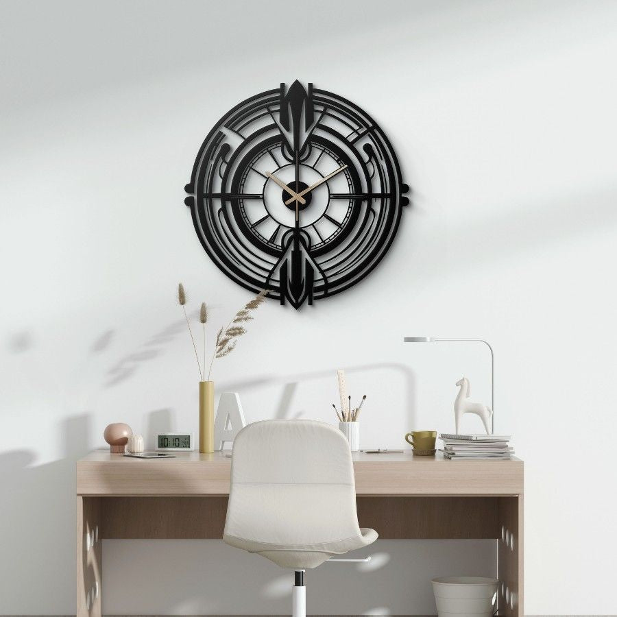 Geometric Black Metal Wall Clock