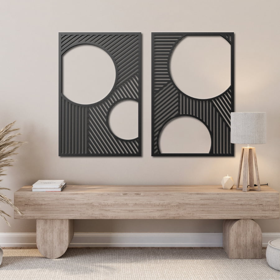 Geometric Mid Century Modern Metal Wall Art Set