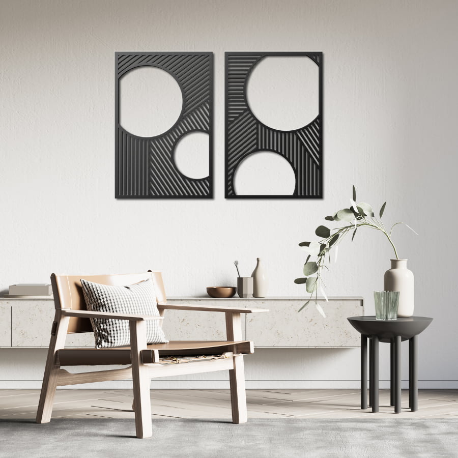 Geometric Mid Century Modern Metal Wall Art Set