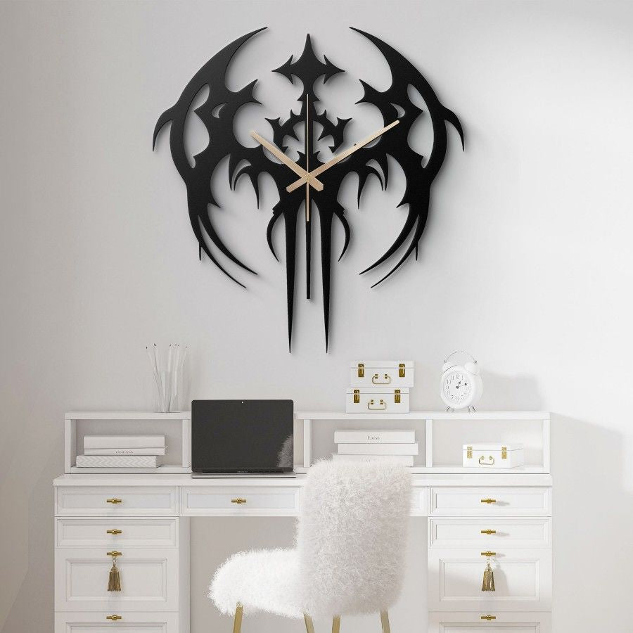 Gothic Bat Metal Wall Clock