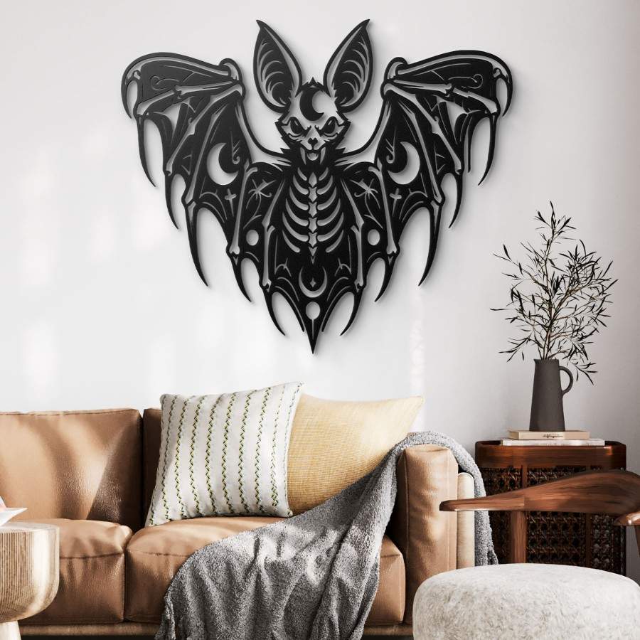 Gothic Bat Skeleton Metal Wall Art