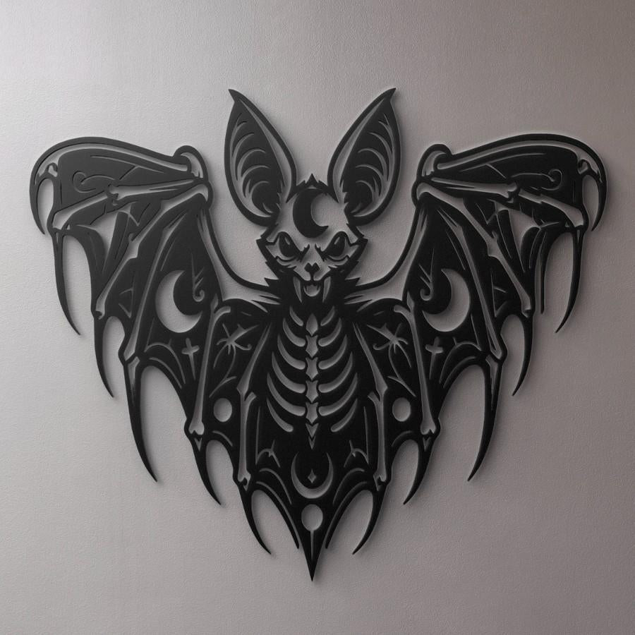 Gothic Bat Skeleton Metal Wall Art