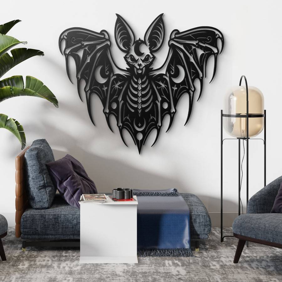 Gothic Bat Skeleton Metal Wall Art