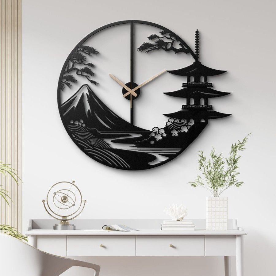 Japanese Landscape Metal Wall Clock