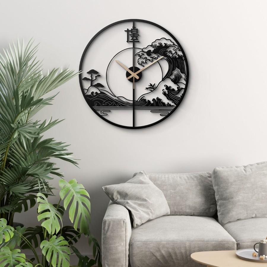 Japanese Wave Metal Wall Clock