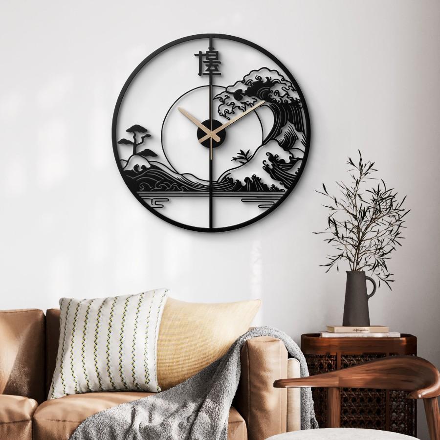 Japanese Wave Metal Wall Clock