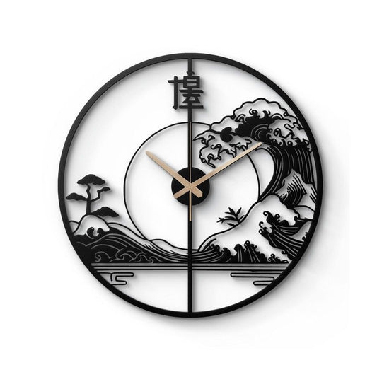 Japanese Wave Metal Wall Clock