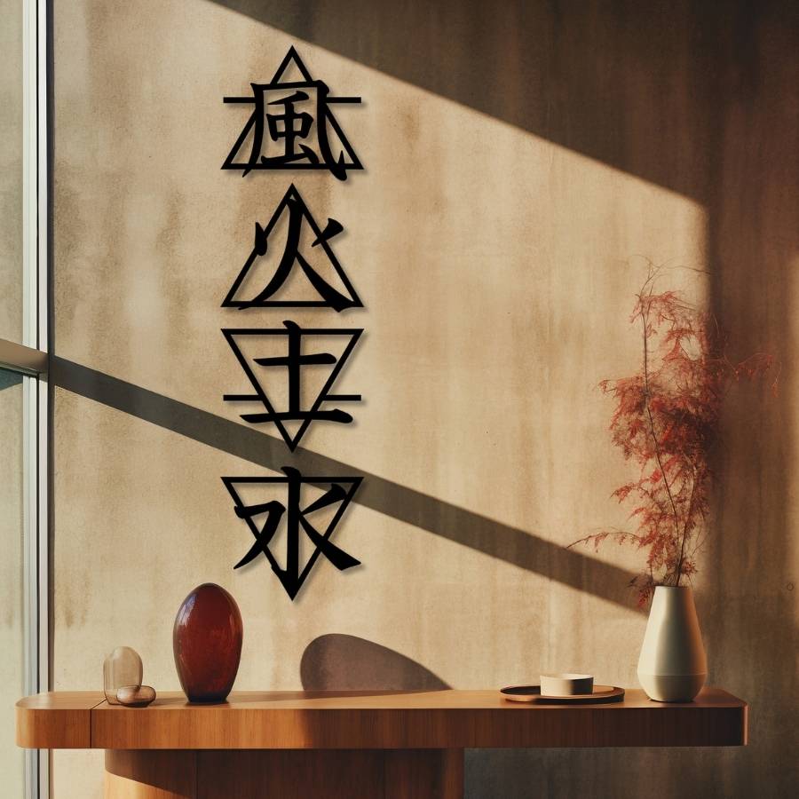 洋書 WALL ELEMENTS ART WALL Japanese Elements Wall Art Set of 4, Japan Kanji 4 Elements