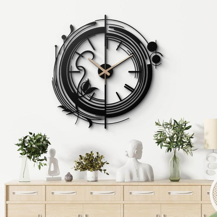 Large Black Silent Minimalist Metal Wall Clock