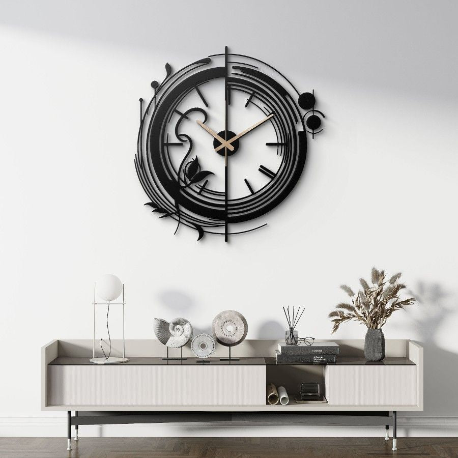 Large Black Silent Minimalist Metal Wall Clock