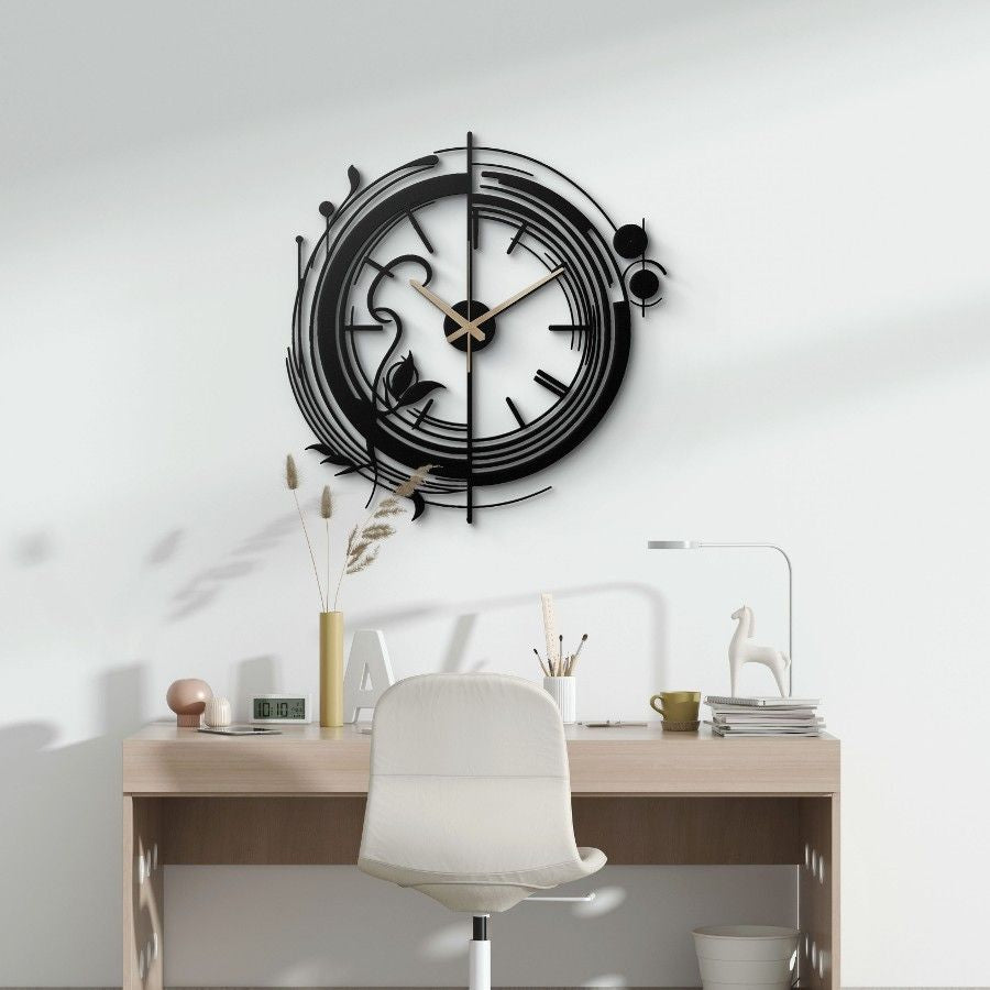 Large Black Silent Minimalist Metal Wall Clock