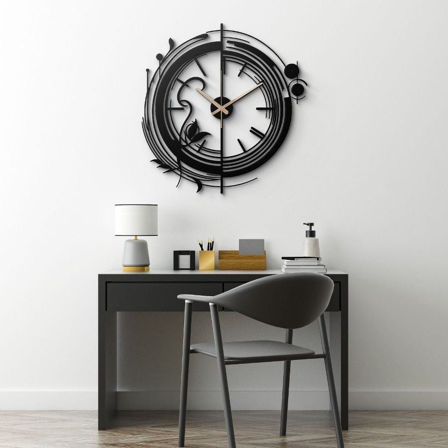 Large Black Silent Minimalist Metal Wall Clock