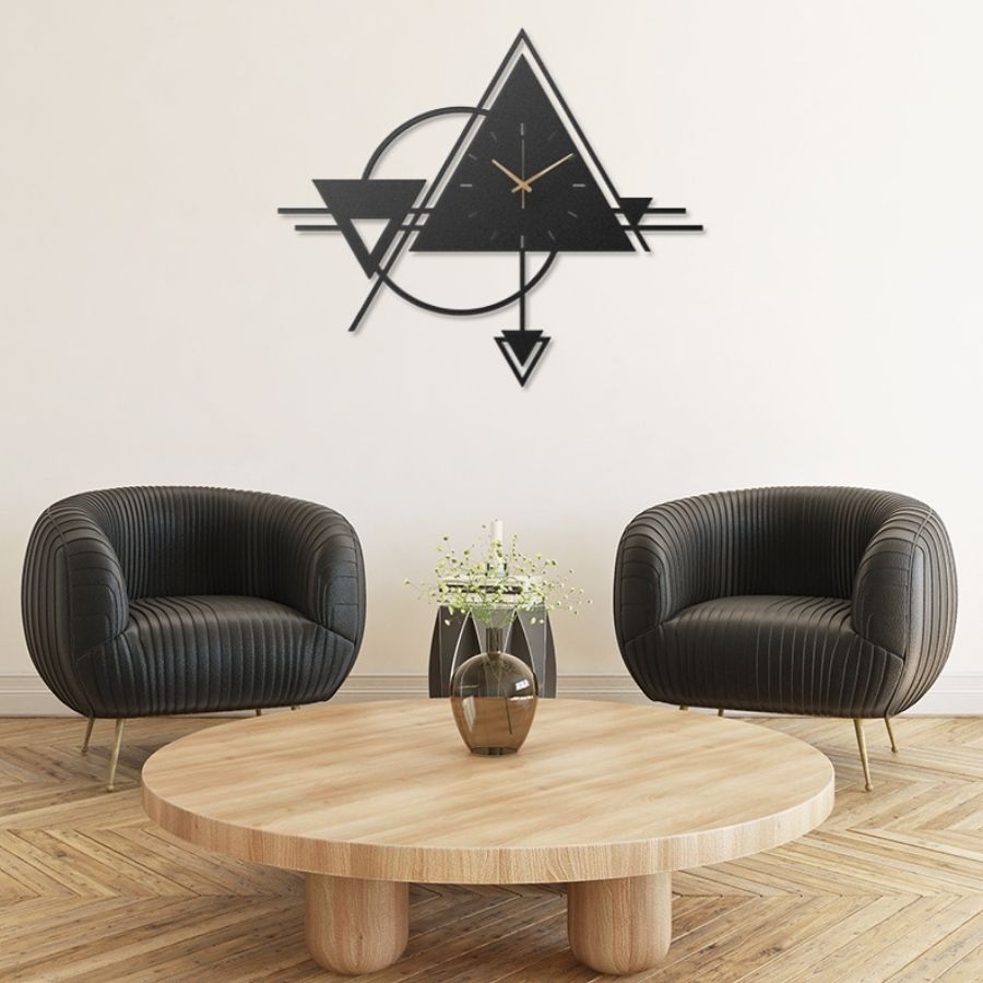 Triangle Shape Metal Wall Clock for Living Room