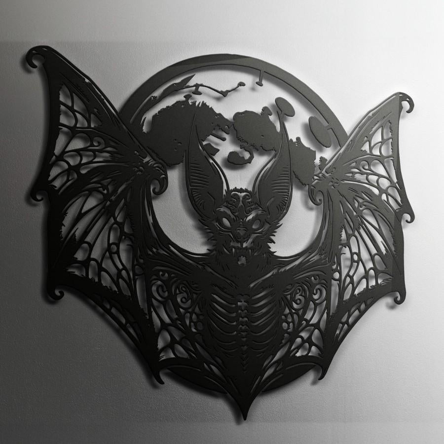 Majestic Full Moon Gothic Bat Metal Wall Art