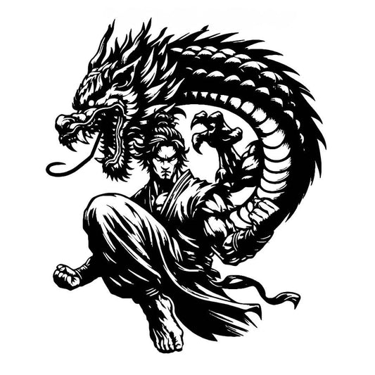 Martial Artist and Dragon Metal Wall Art