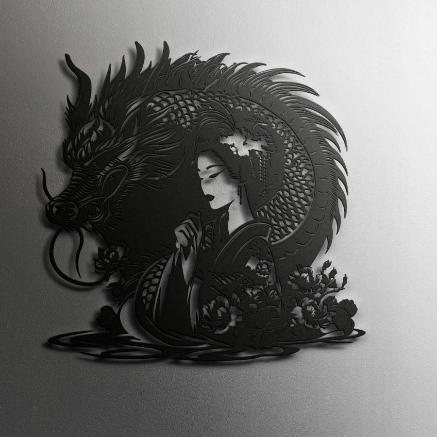 Dragon & Geisha Metal Wall Art