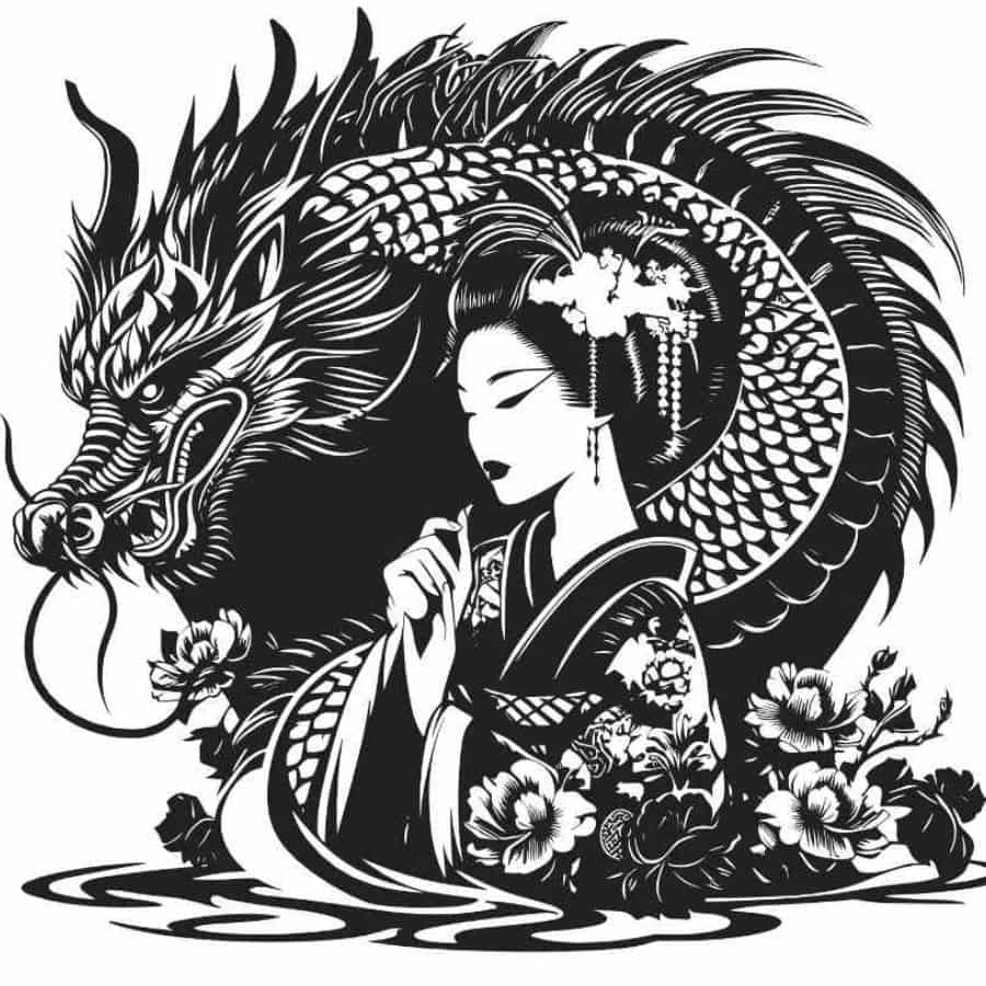 Dragon & Geisha Metal Wall Art