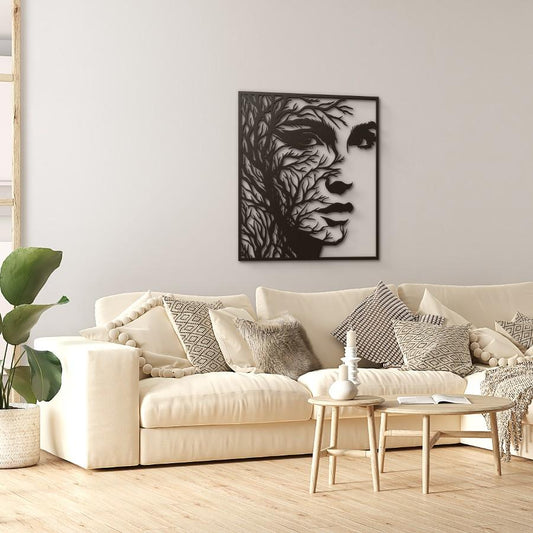 Woman with Tree Branches Hair Metal Wall Art