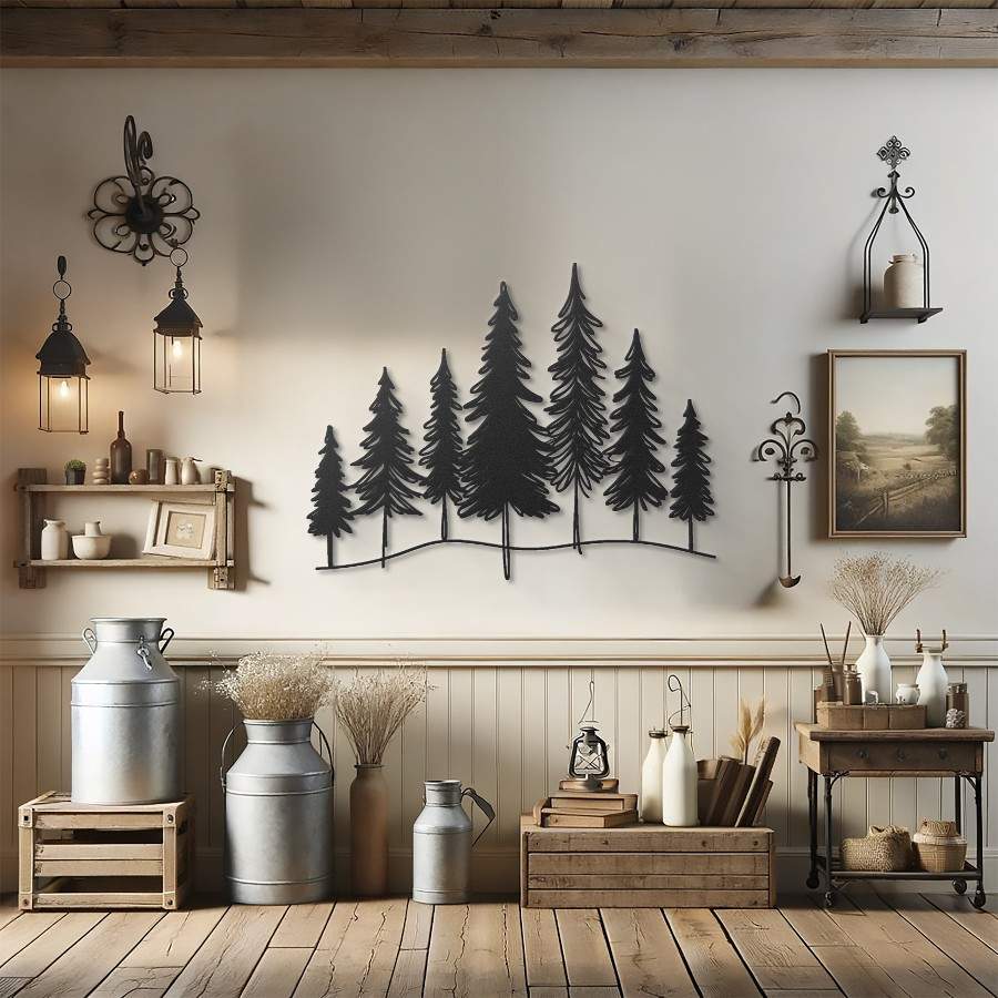 Minimalist Pine Trees Metal Wall Art