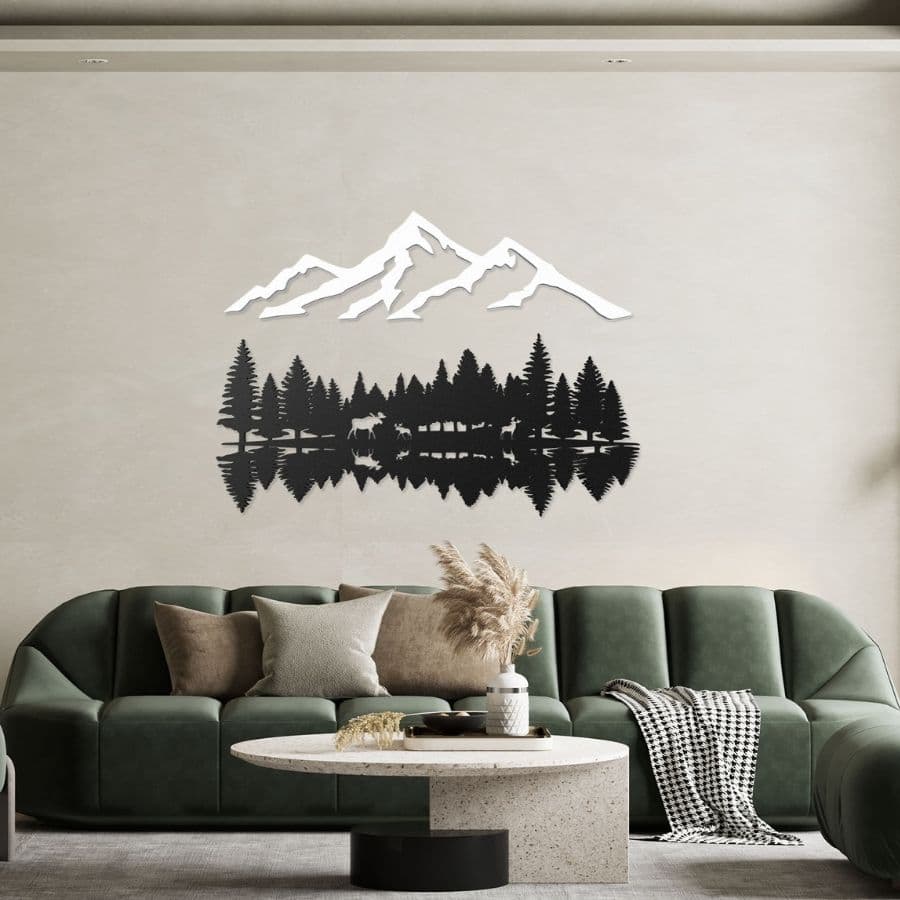 Moose Family in Forest Metal Wall Art