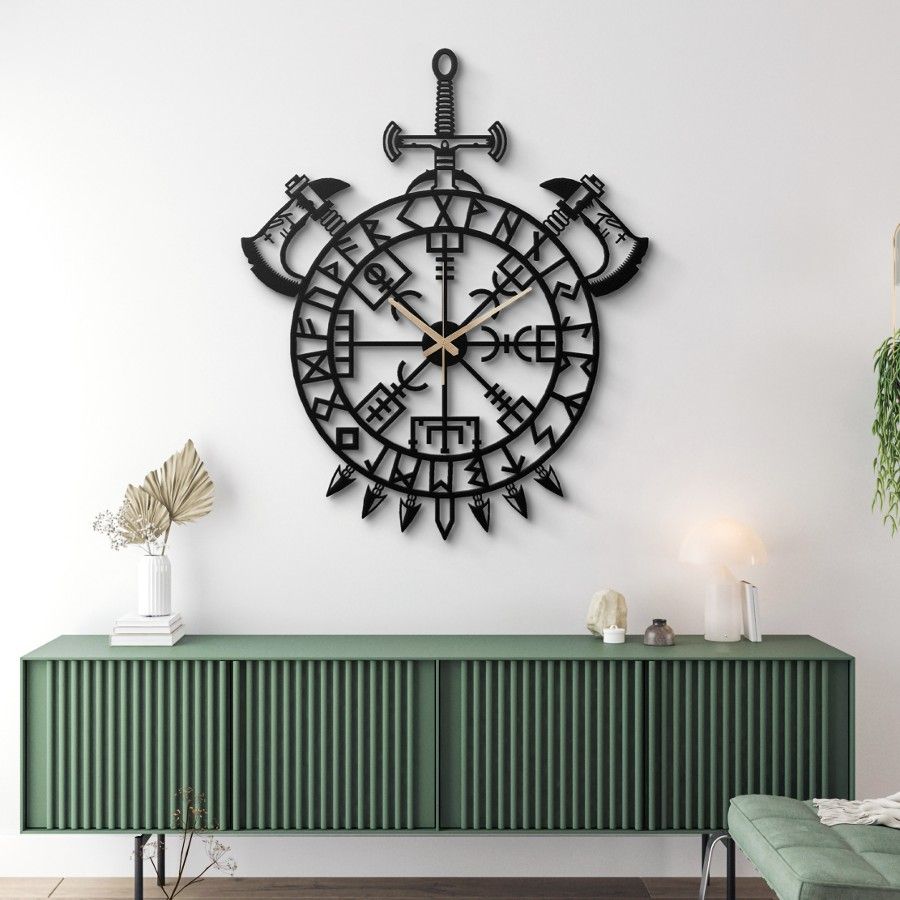 Nordic Rune Vegvisir Metal Wall Clock