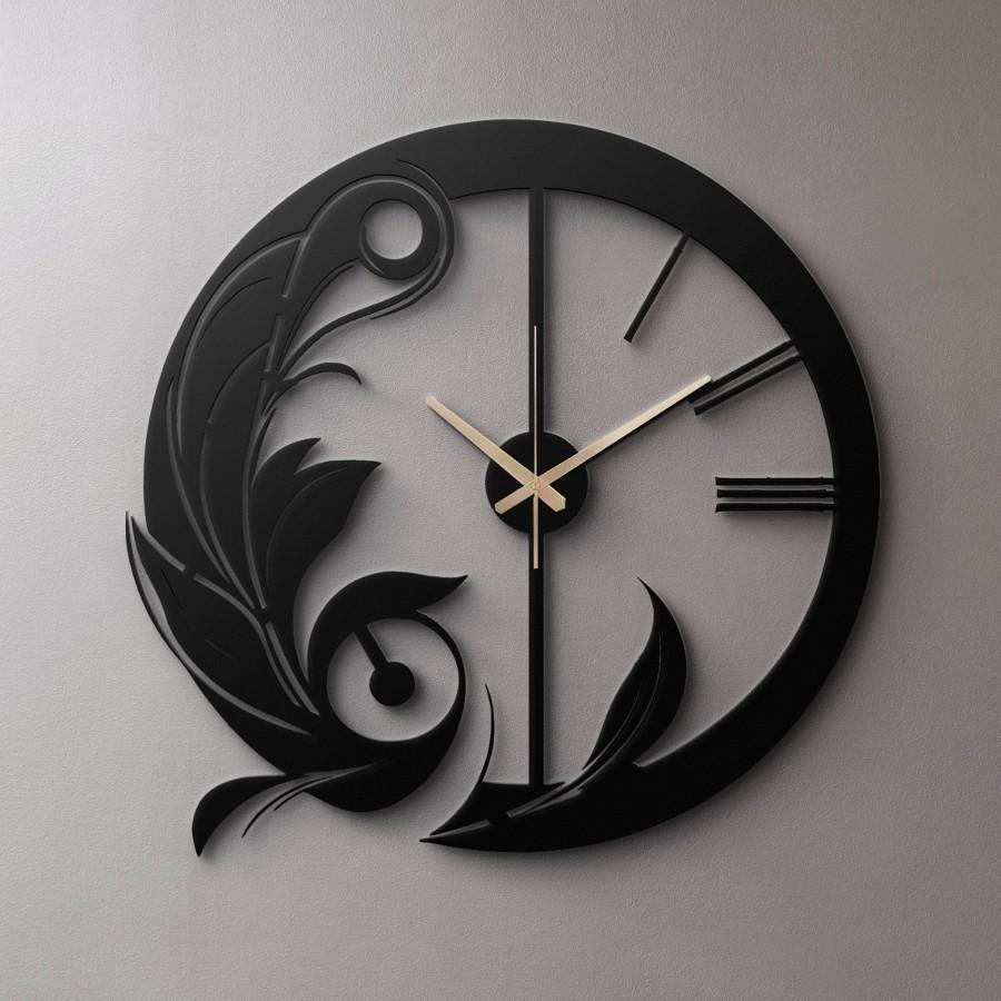 Ornate Leaf Design Metal Wall Clock