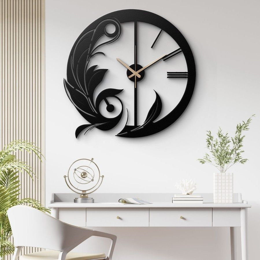 Ornate Leaf Design Metal Wall Clock