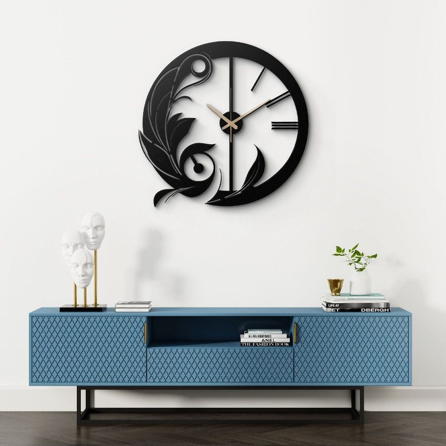 Ornate Leaf Design Metal Wall Clock