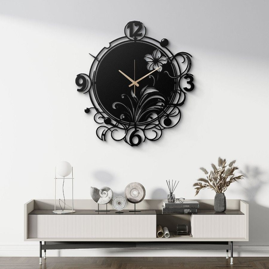 Oversized Floral Swirl Metal Wall Clock