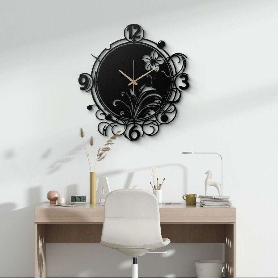 Oversized Floral Swirl Metal Wall Clock