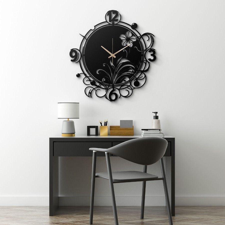 Oversized Floral Swirl Metal Wall Clock