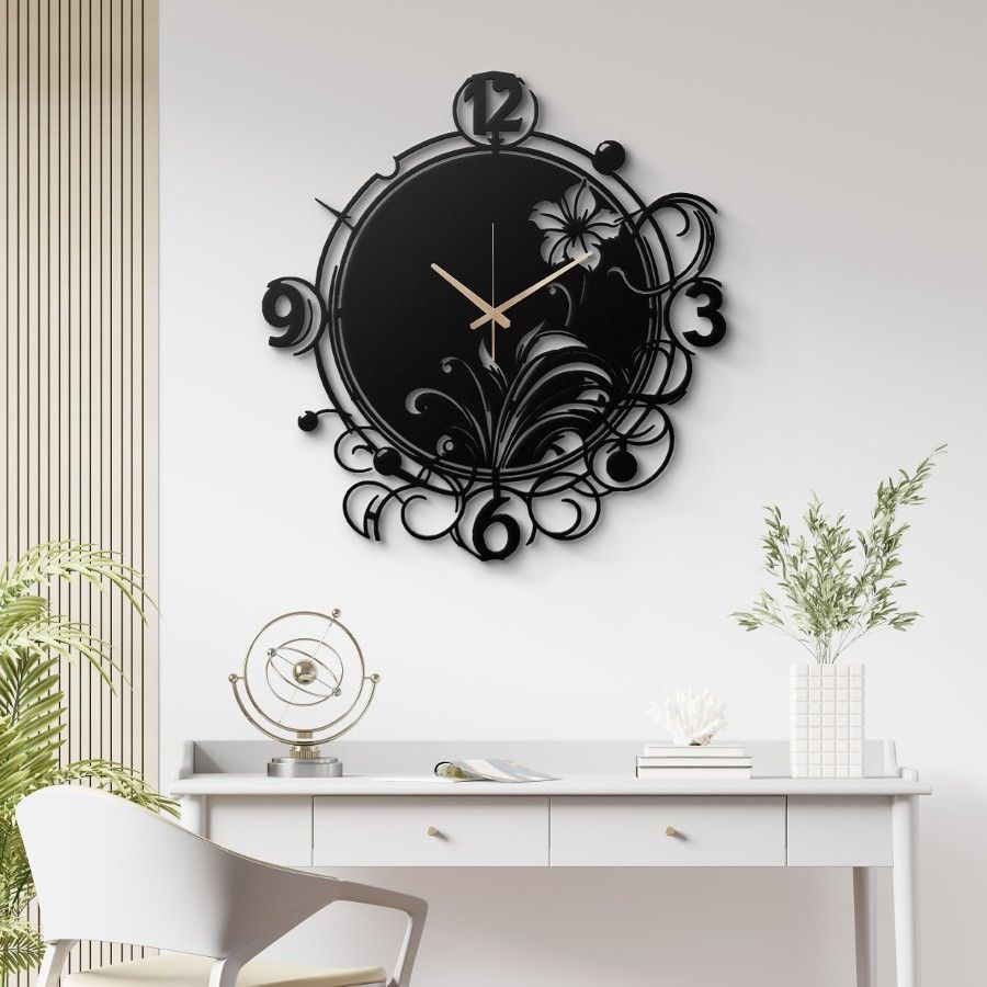 Oversized Floral Swirl Metal Wall Clock